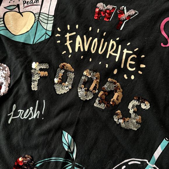 Zara Girls My Favorite Foods Sequin Long Sleeve Top Sz 10 - Picture 2 of 5